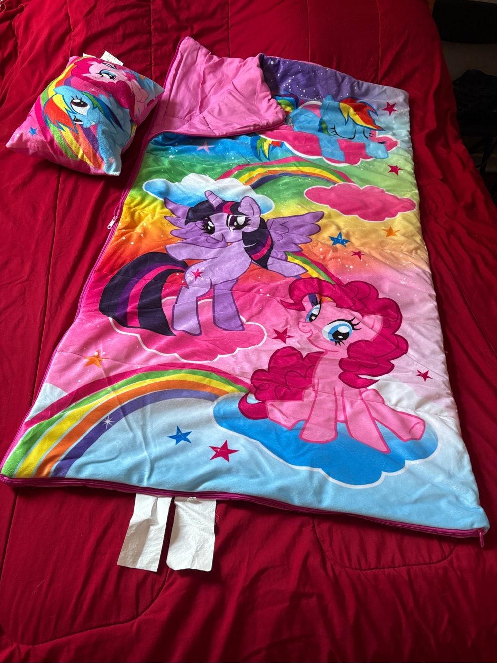 MY LITTLE PONY SLEEPING BAG & PILLOW Rainbow Dash Pinkie Pie Twilight Sparkle